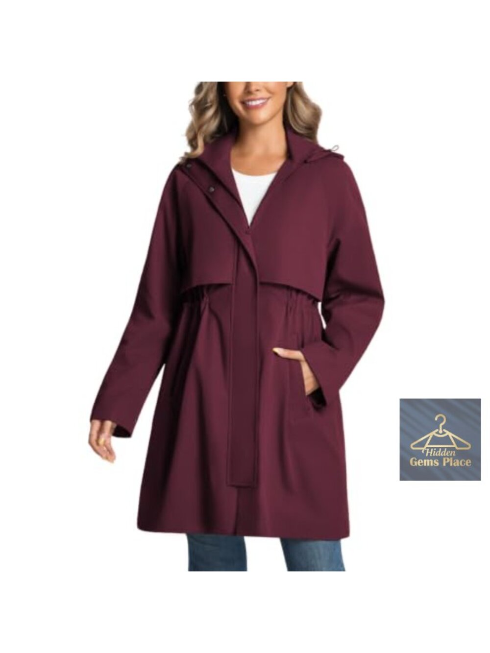 Water Resistant Windproof Women's Trench Coat with Detachable Hood